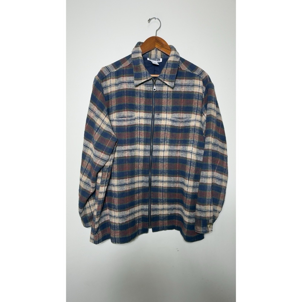Women's Vintage Y2k Xhiliration Blue Zip Up Flannel Jacket Long Sleeve Shirt XL